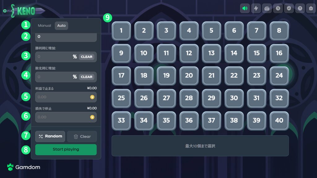 ガンダムカジノオリジナルゲーム『キノ』のオートプレイ画面