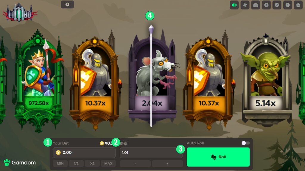 ガンダムカジノオリジナルゲーム『リンボ』の手動画面